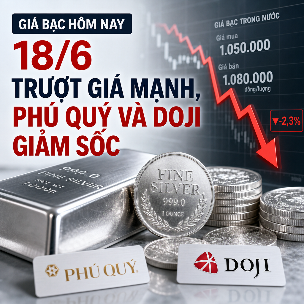 Illustration of Gi&aacute; Bạc H&ocirc;m Nay 18/6: Trượt Gi&aacute; Mạnh, Ph&uacute; Qu&yacute; v&agrave; DOJI Giảm Sốc