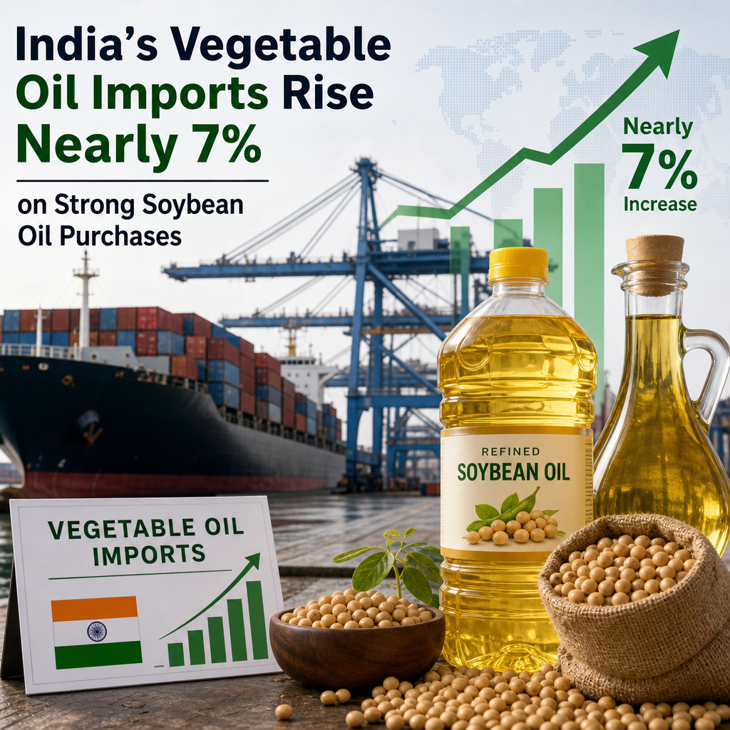 Illustration of India’s Vegetable Oil Imports Rise Nearly 7% on Strong Soybean Oil Purchases